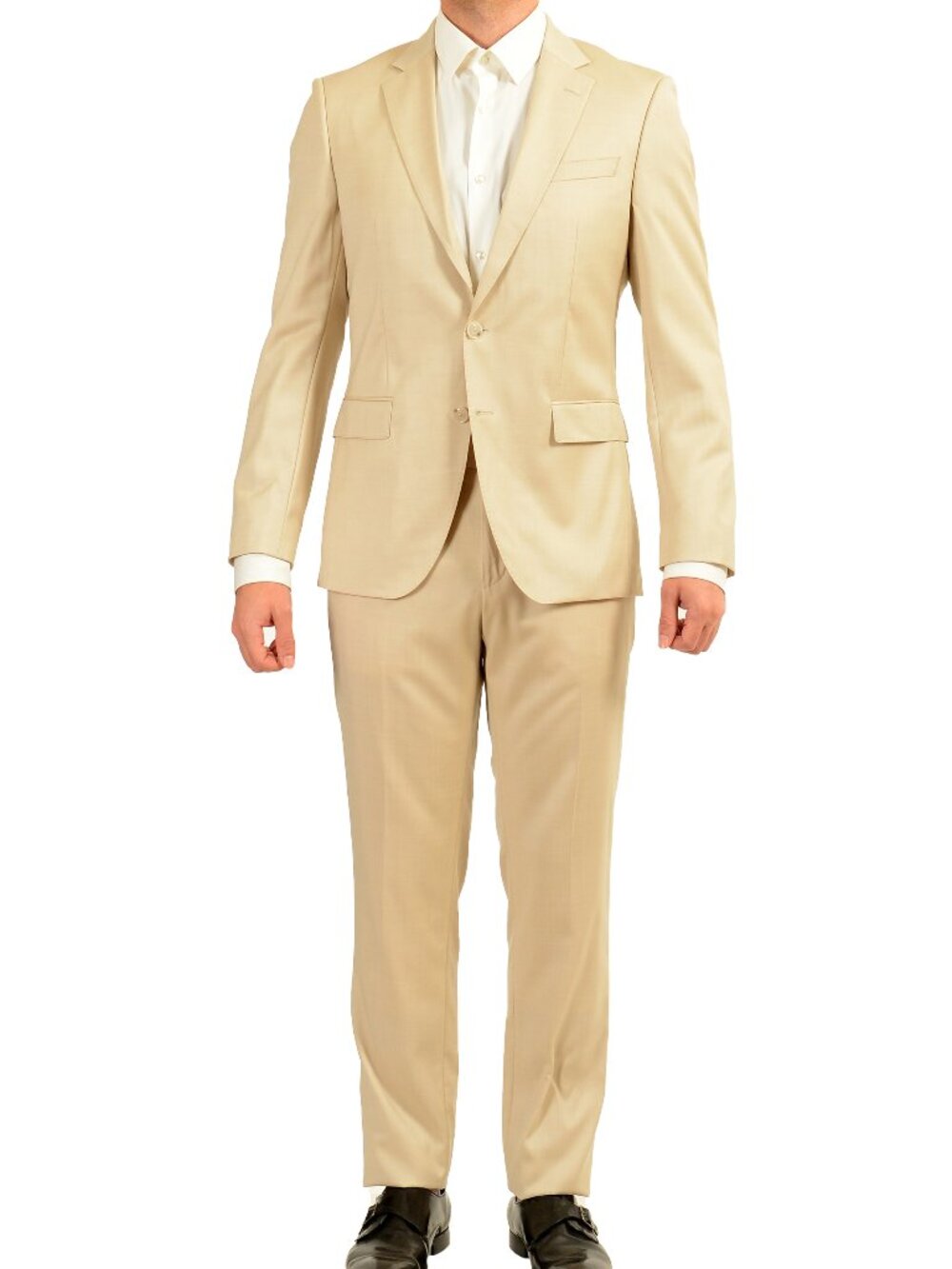 Hugo Boss Men's "H-Huge-B1" Beige 100% Wool Two Button Suit US 38R IT 48R